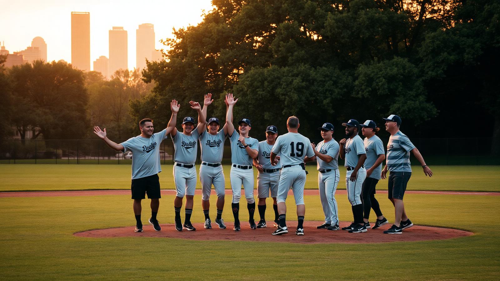 Friends playing in an adult recreational sports league in Lincoln Park, Chicago