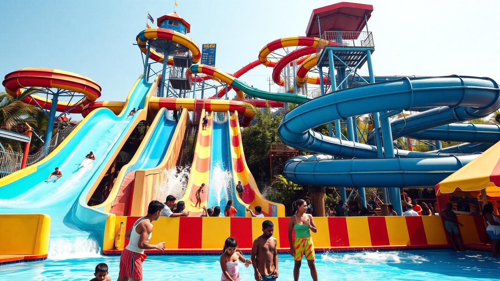 Colourful water park slides in Lagos on a sunny day